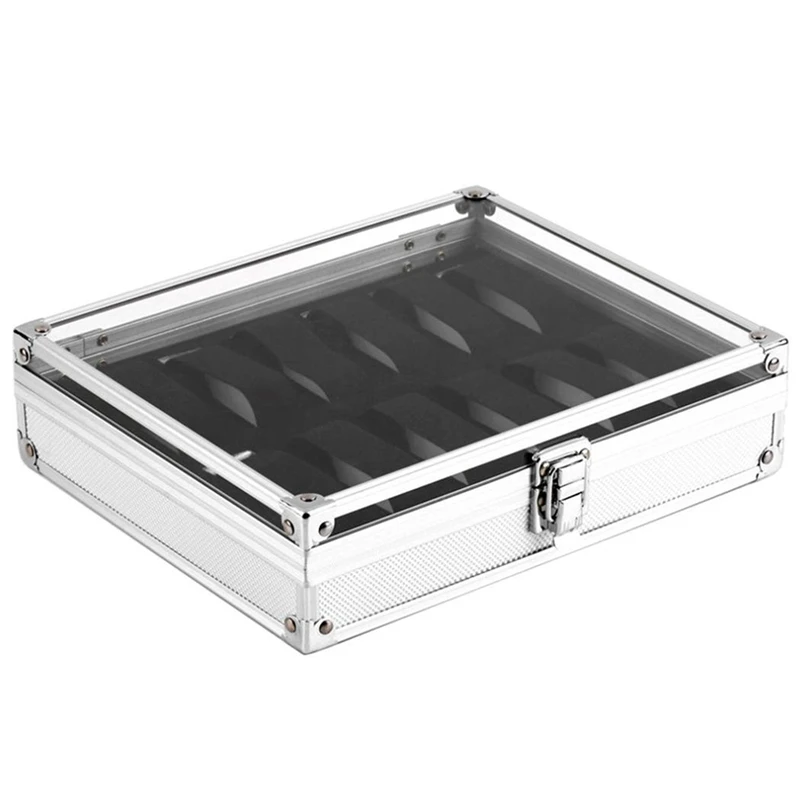 

Useful Aluminium Watches Box 12 Grid Slots Jewelry Watches Display Storage Box Square Case Suede Inside Rectangle Watch Holder