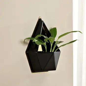 

Hot Home Geometric Flowerpot&Iron Holder Set Hanging Planter Wall Decor Container for Hydroponic Plants Home Wall Decor