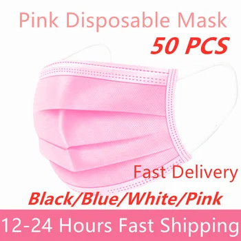 

50 Pcs Masks Pink Disposable Non-woven 3-layer Face Mask Breathable Mask With Elastic Earband Breathable Adult Pink Mouth Mask
