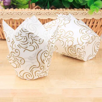 

50pcs Newspaper Style Cupcake Liner Baking Cup For Wedding Party Caissettes Tulip Muffin Cupcake Paper Cup Oilproof Cake Wrapper