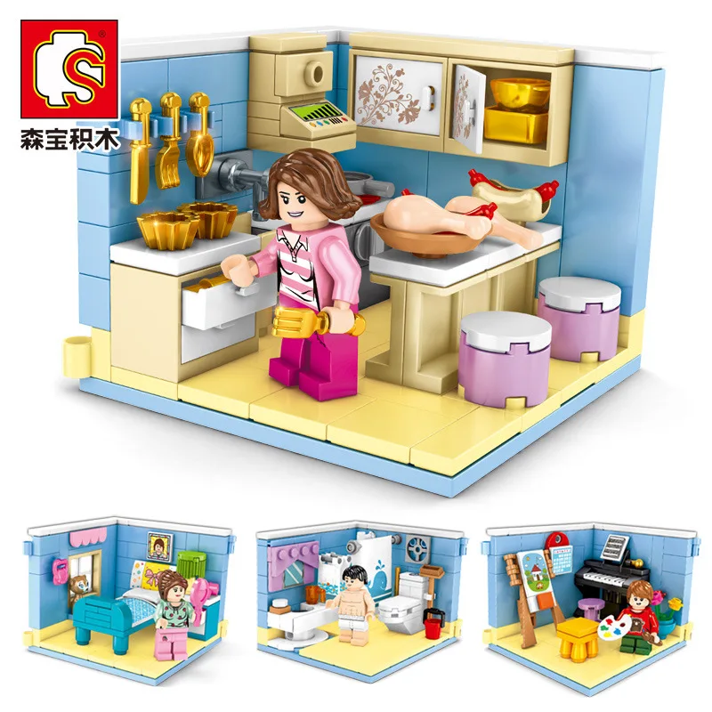 

Baby Semp Building Blocks Interior Trim Scene Mini 4 in One Street View Educational 601502-601505 GIRL'S DIY Building Blocks