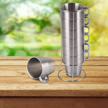 

Best Kitchen Accessories Stainless Steel Coffee Mug Solid Color Coffee Cup Set 6 Cups with Cup Holder Cups and Mugs