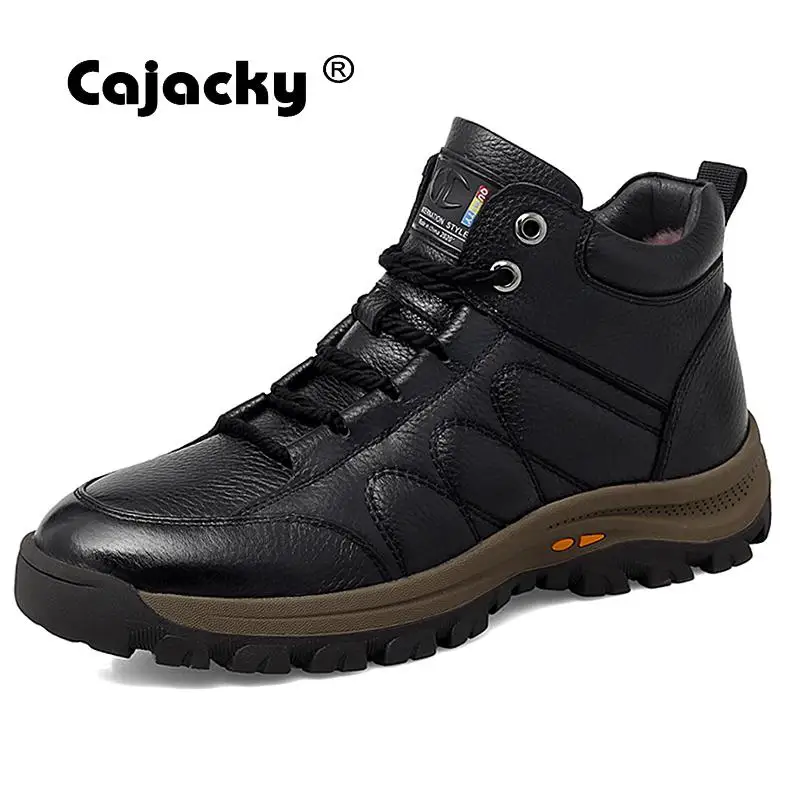 

Luxury Brand Winter Snow Boots Men With Wool High Quality Genuine Leather Men Ankle Boots Walking Hombre Fur Botas Outdoor Shoes