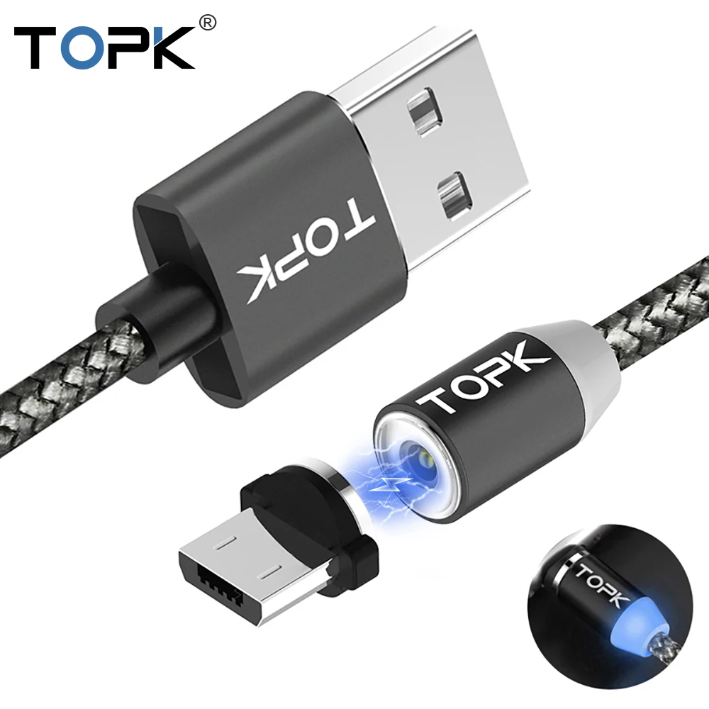 TOPK AM17 LED magnético Micro USB Cable de nylon reflectante trenzado