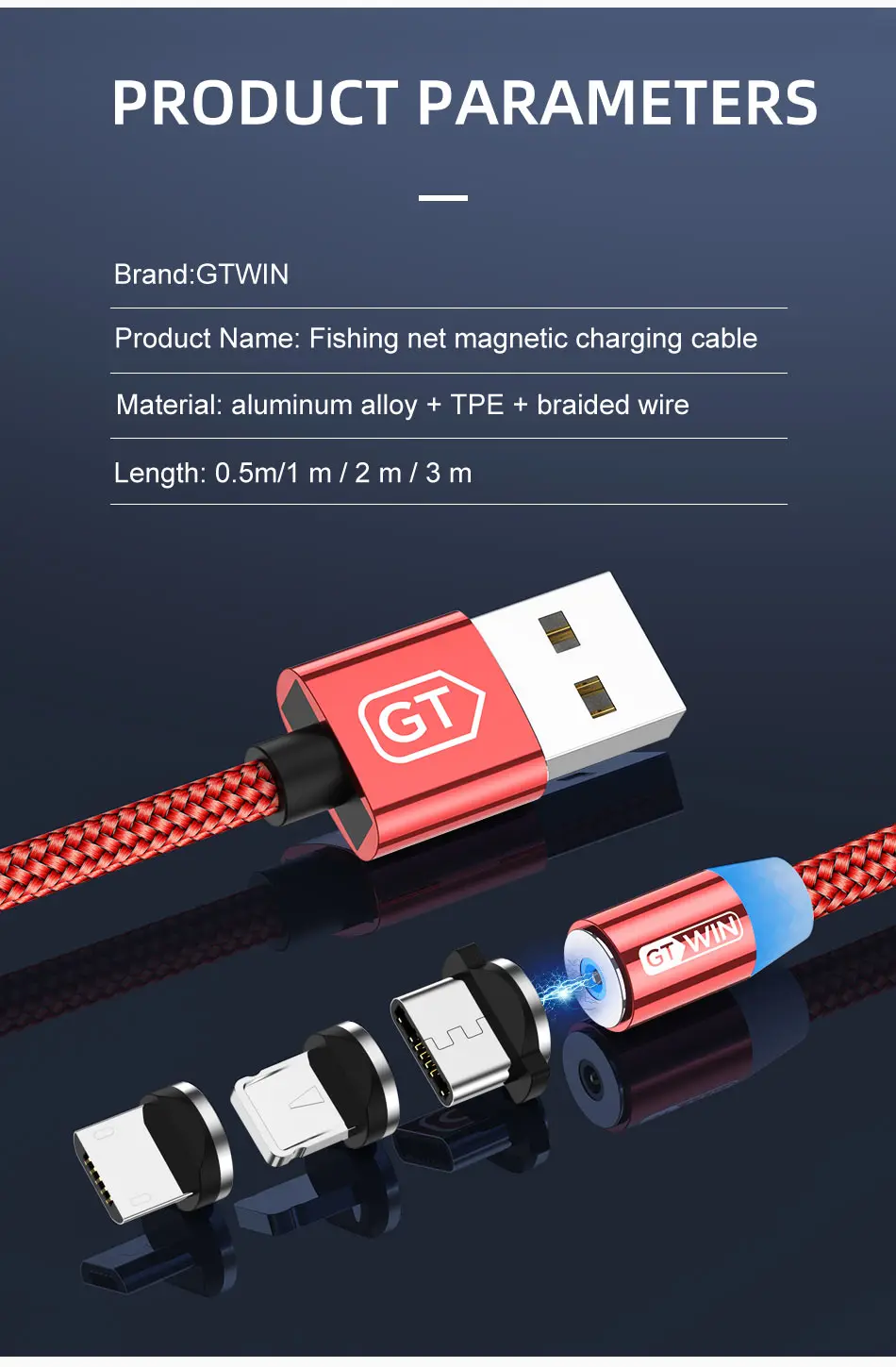 GTWIN Магнитный зарядный кабель Micro USB кабель для быстрой зарядки типа C Магнитный кабель для быстрой зарядки 3,0 для iPhone кабель USB провод шнур