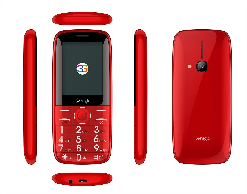 Red Samgle Bar 3g WCDMA с функцией телефона 2," цветной дисплей большая клавиатура фонарь долгий режим ожидания батарея Whatsapp Facebook пожилых людей - Цвет: Red