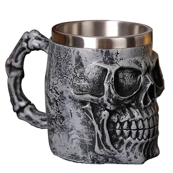 

3D Personalized Skull Beer Mug Gothic Style Coffee Tea Beer Drinking Cup Home Bar Party Cool Gift for Men Halloween Mug 420ml