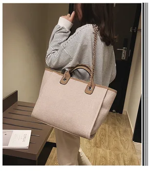 

2019 Autumn and Winter New Style Chain Large Capacity Shopping Pockets 2-color Handbags and Single Shoulder Women's Canvas Bags