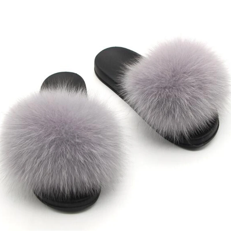 Slippers Новинка; сезон лето; женская пикантная обувь из лисьего меха; женская кожаная обувь с мехом; женские шлепанцы с пушистым мехом; пляжные плюшевые вьетнамки - Цвет: Slippers