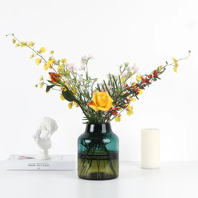 Light Luxury Gradient Transparent Glass Vase Green Plant Flower Arrangement Hydroponics Desktop Decoration Decorative Home Vase