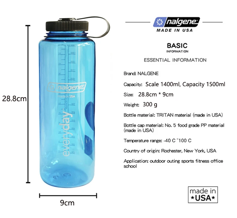 Nalgene 1500 мл большой объем Открытый чайник для мужчин и женщин Фитнес Спортивная чашка для воды Пешие прогулки Велоспорт путешествия пластиковая бутылка