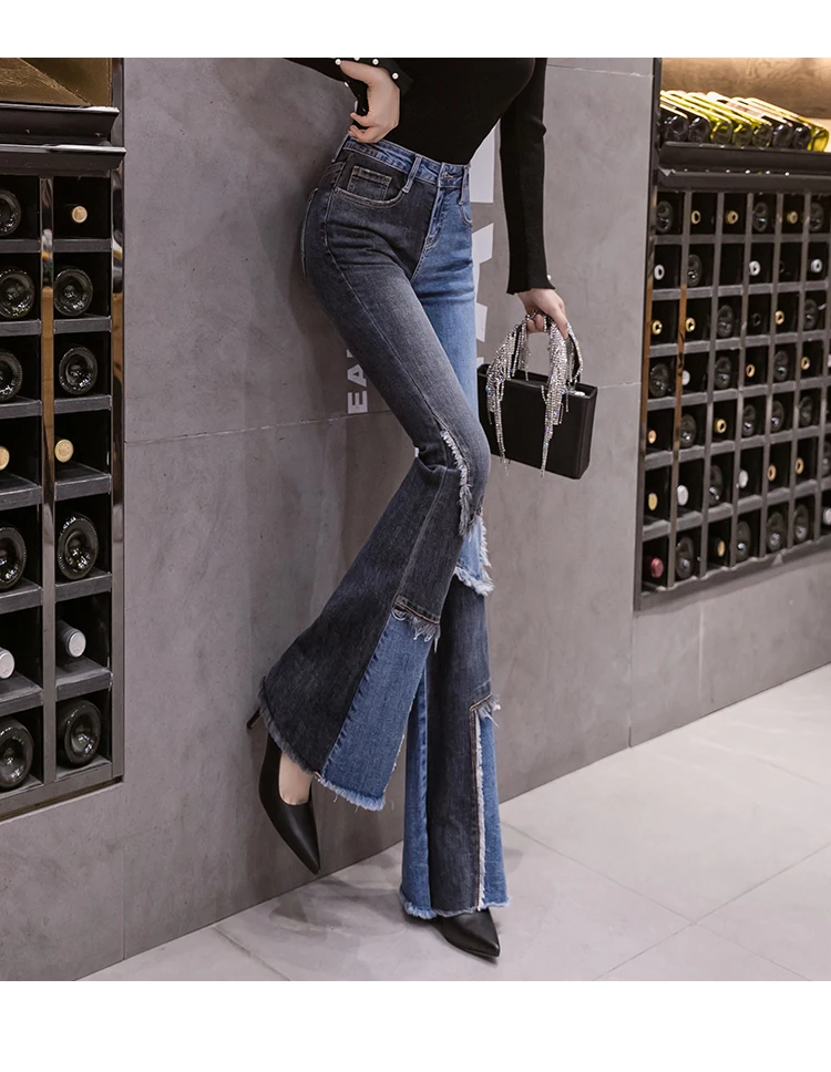 Vintage Patchwork Flared Jeans Ladies Stretch High Waist Skinny Boot-Cut Denim Trousers Mujer Fashion Denim Pants For Women 2021 gap jeans