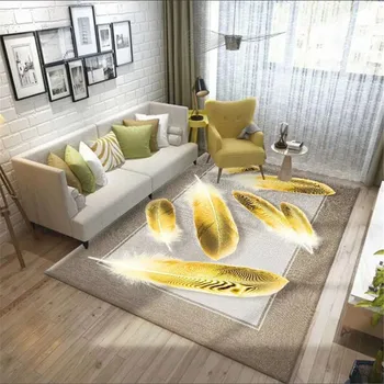 

Home Decor Living Room Carpet 3D Printing Gold Feather Mat Corridor Kitchen Rug Flannel Anti-slip Doormat Bedroom Floor Area Rug
