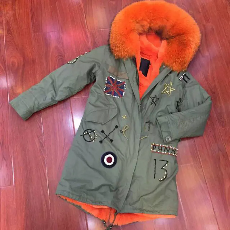 Orange Fur Color Uk Brand Top Quality Embroidery Design Grace Long UK Brand Jacket