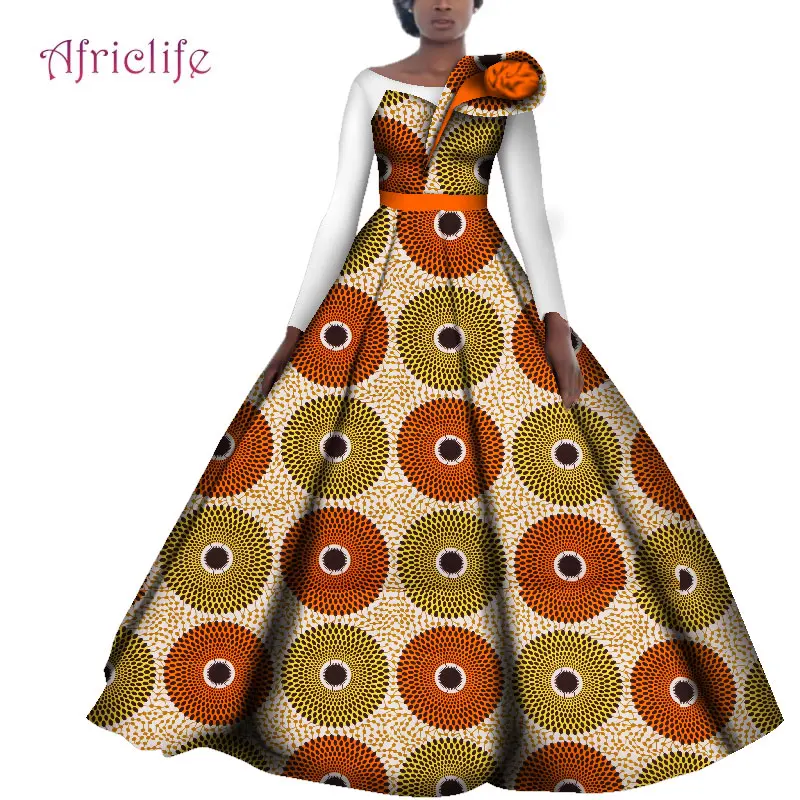 Африканские свадебные платья для женщин хлопок батик Анкара принт традиционная одежда Повседневные Вечерние платья с длинным рукавом размера плюс WY4141 - Цвет: 19