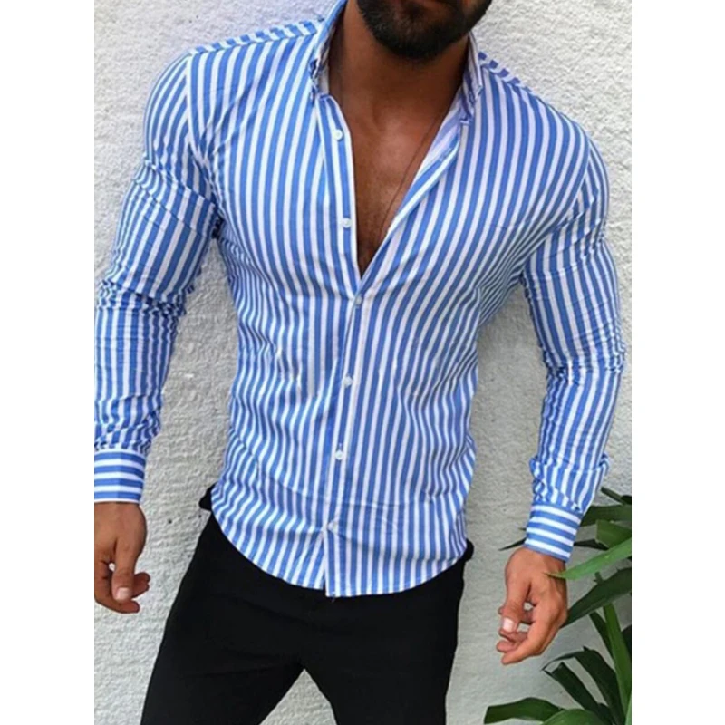 Mens Full Sleeves Slim Fit Casual Stripe Shirt