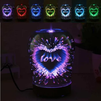 

3D Love Heart Glass Vase Shape Air Humidifier with 7 Color Led Night Light Aroma Essential Oil Diffuser Mist Maker Ultrasonic