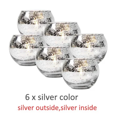 Silver 6 pcs YuryFvna 6/12 шт. Ртутные стеклянные подсвечники Votive Подсвечники Tealight Свадебные центральные украшения для вечеринок украшение дома подарок - Цвет: Silver 6 pcs