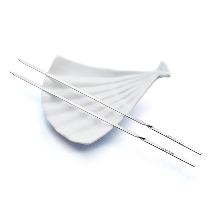 10pcs 25/30/40/45cm BBQ Skewers Stainless steel Barbecue Kebab Flat Barbecue Needle Stick Metal Outdoor Picnic BBQ Accessories