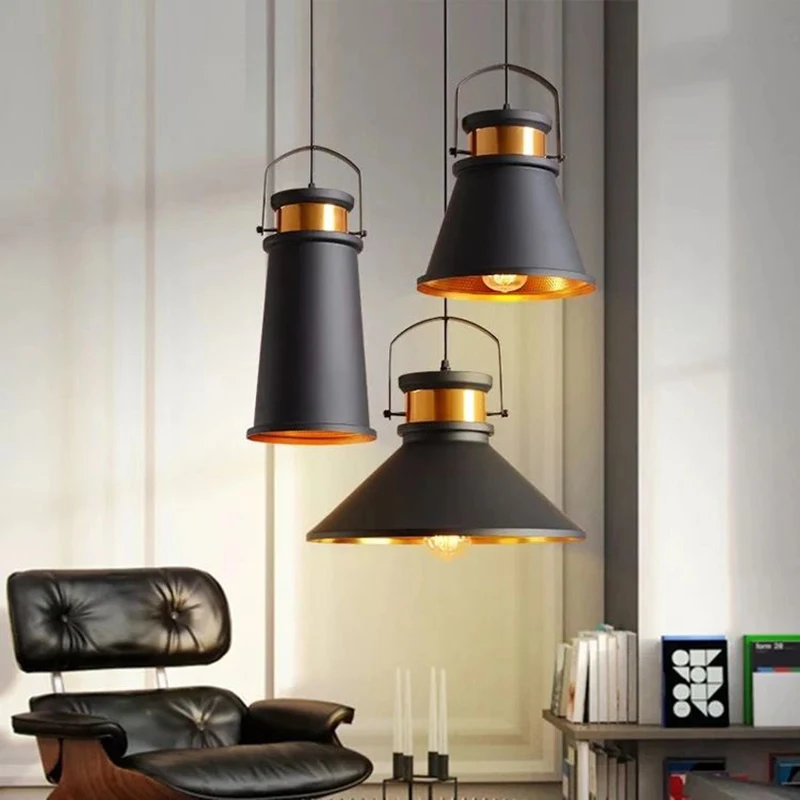 

Nordic simple Pendant Lamps e27 Black Study Bedroom Retro Industrial Style Personality Bar Hanging Lamps Creative Art Lighting