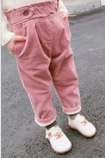 Pink Зимняя одежда для мальчиков и девочек, вельветовые кофты из плотного флиса, Повседневное штаны для малышей; теплые узкие брюки для девочек детские брюки, подходящие для любого размера - Цвет: Pink