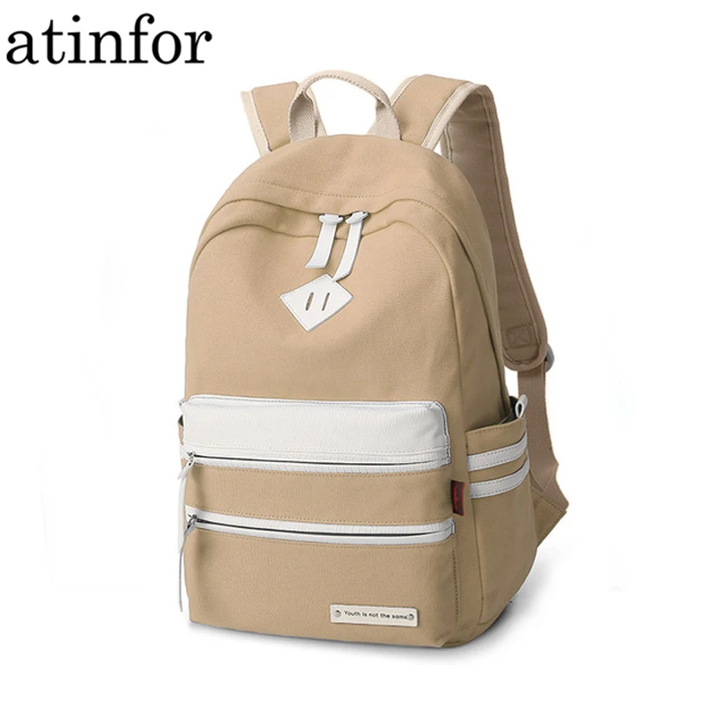 Брендовый однотонный корейский женский рюкзак atinfor холщовая школьная сумка для