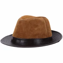 Мужская зимняя ретро Англия Стиль Джаз теплая кожаная шляпа Федора мужской формальный изогнутый край Кепка