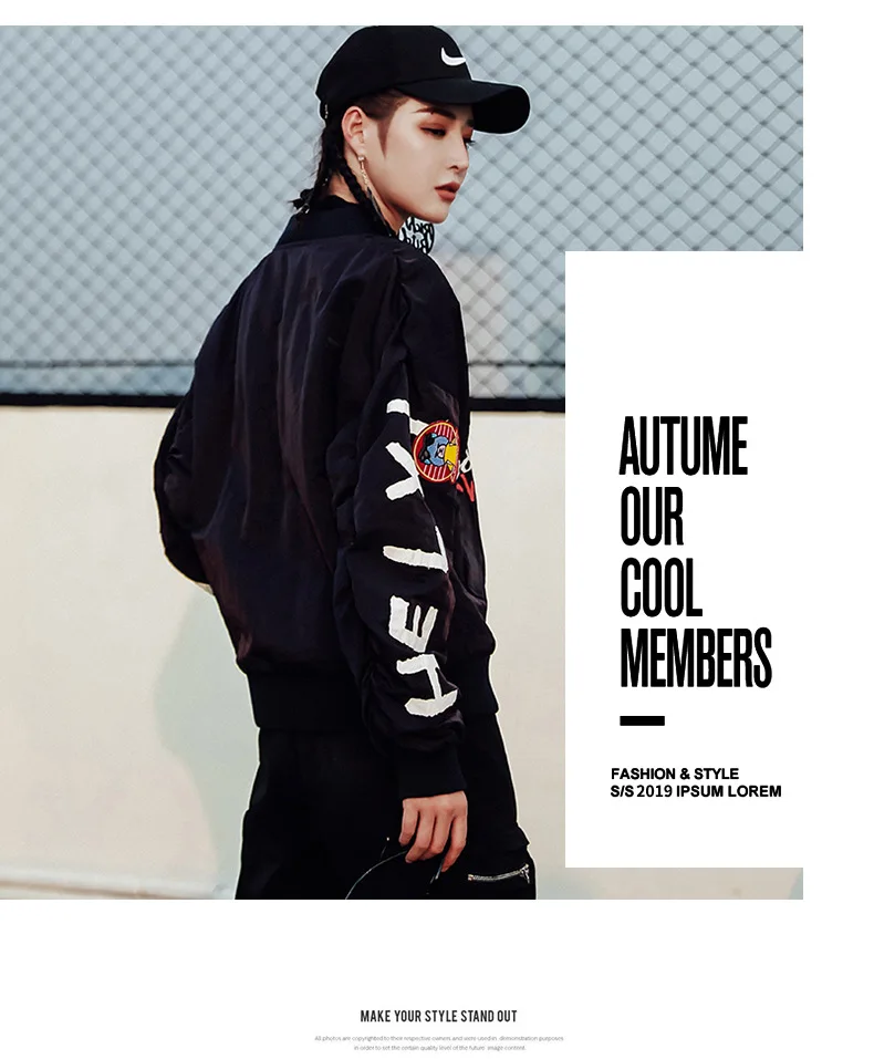 Cool Badges Race Jackets Punk Black Zipper Bomber Baseball Jacket Autumn Fashion Woman Jackets Casual Street Coats SA342S30