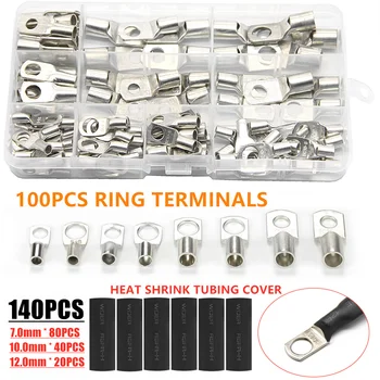 

240PCS Mix Car Auto Copper Ring Terminal Wire Crimp Connector Bare Cable Battery Terminals Soldered Connectors With Shrink Tube