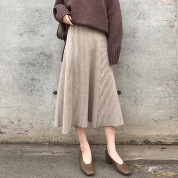 

GUUZYUVIZ Thicken Jupe Femme High Waist Knitted A-line Skirt Women 2019 Autumn Winter Casual Loose Black Skirts Womens