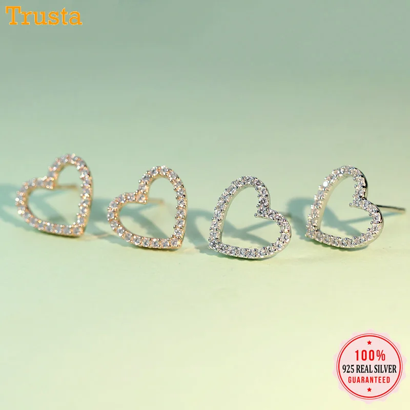 

Trustdavis Genuine 925 Sterling Silver Dazzling Love Heart CZ Stud Earrings For Women Fashion Silver 925 Jewelry Gift DA461