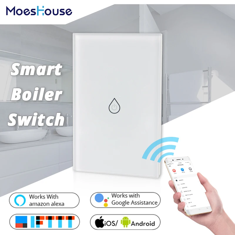 WiFi Smart Boiler Switch Water Heater Smart Life Tuya APP Remote Control Amazon Alexa Echo Google Home Voice Control Glass Panel