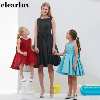 

Formal Prom Dresses For Mother And Daughter DB151 O-Neck Sleeveless Party Dress Burgundy Bow A-Line Parent-child Elegant Gowns