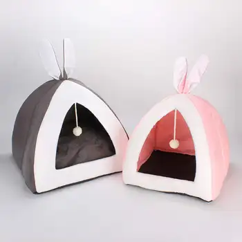 

Pet Cat Bed Indoor House Warm Small for cats Dogs Nest Collapsible Cat Cave Cute Sleeping Mats Winter Products Pink Gray