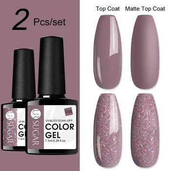 

UR SUGAR 2Pc/set Glitter UV Gel Set Nail Polish Nude Rose Gold Glitter Led Nail Gel Varnish Soak Off Nail Sequins Gel Polish