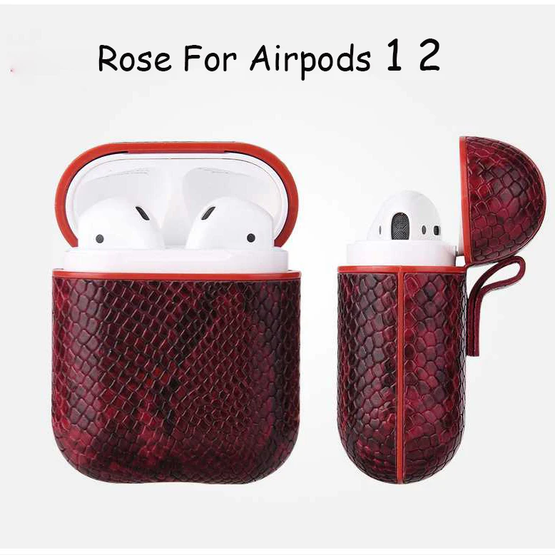 Чехол для Airpods Pro 1 2 Чехол змеиная кожа Bluetooth беспроводные наушники PU Мужской чехол для Airpods 1 2 Pro Чехол для гарнитуры зарядная коробка - Цвет: Rose For Airpods 1 2