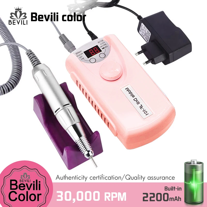 

30000 RPM Electric Nail Drill Machine Built-in 2200mAh Battery Machine Portable Pedicure Nail Polisher Grinding Device Nail Tool