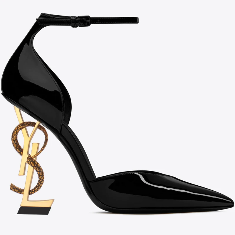 

US4-11 Sexy Womens Clubwear Pointed Toe Patent Leather High Irregular Strange Heels Sandals Shoes Ankle Buckle Snake Plus Size Y