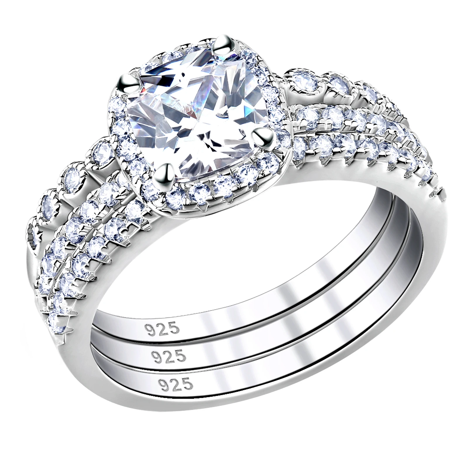 Newshe, 1,7 карат, сияющая огранка, CZ, 3 шт., натуральная 925 пробы, серебро, обручальное кольцо, наборы, обручальное кольцо, модное ювелирное изделие для женщин