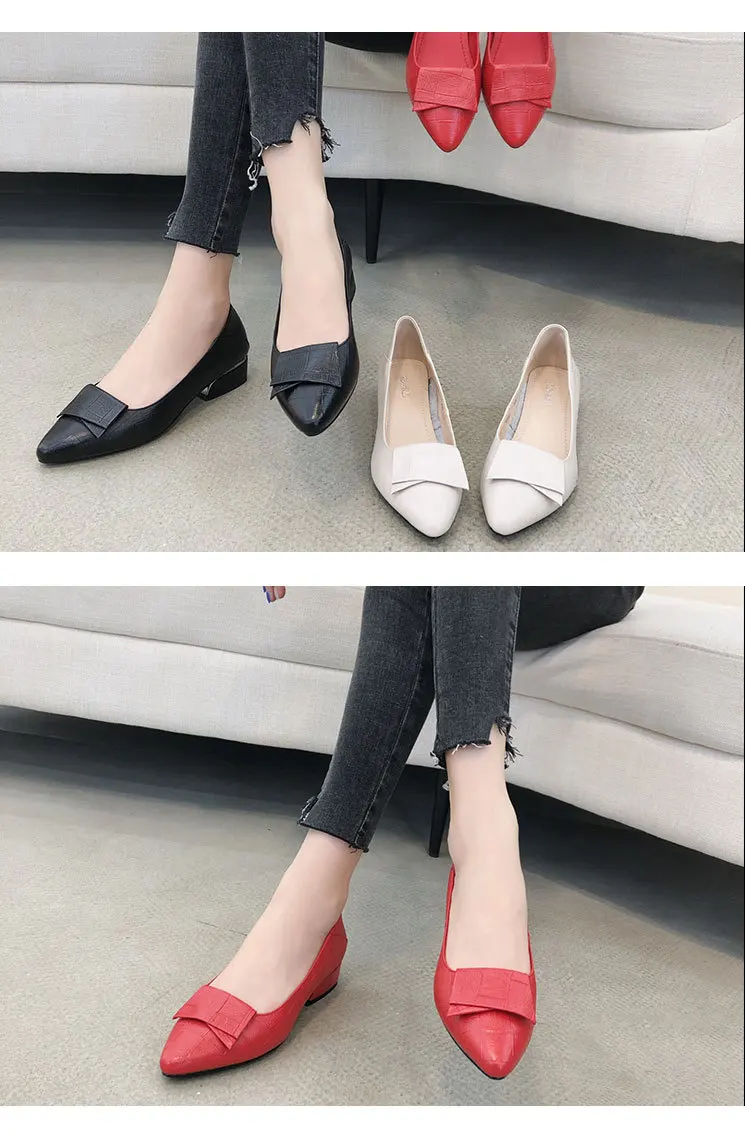 Work Shoes Women High Heels Pumps Office Lady Casual Footwear Womens Cowhide New Pointed Toe Fashion Comfort Slip on Female