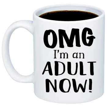 

Funny 18th Birthday Gifts - OMG I'm An Adult Now! Coffee Mug - 11oz Cup For Your Son, Daughter, Children, Best Friend