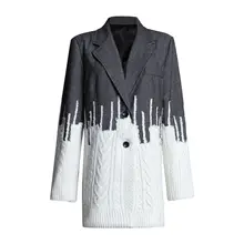 Лоскутные популярные цветные женские пальто с фигурным длинным рукавом и карманами, вязаное Женское пальто, Осень-зима, модная новинка