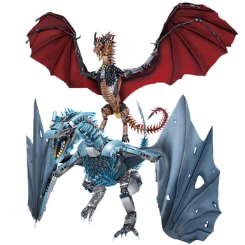 

18K Super Blocks 1899Pcs Red Ice Dragon Wesellion Building Blocks DIY Animal Model Toys With Bracket As Gifts For Children