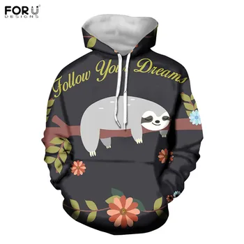 

FORUDESIGNS 2019 Women Hoodies Lovely Animal Sloth Floral Pattern Sweatshirts Pullover Cewneck Warm Tops Sweatshirt
