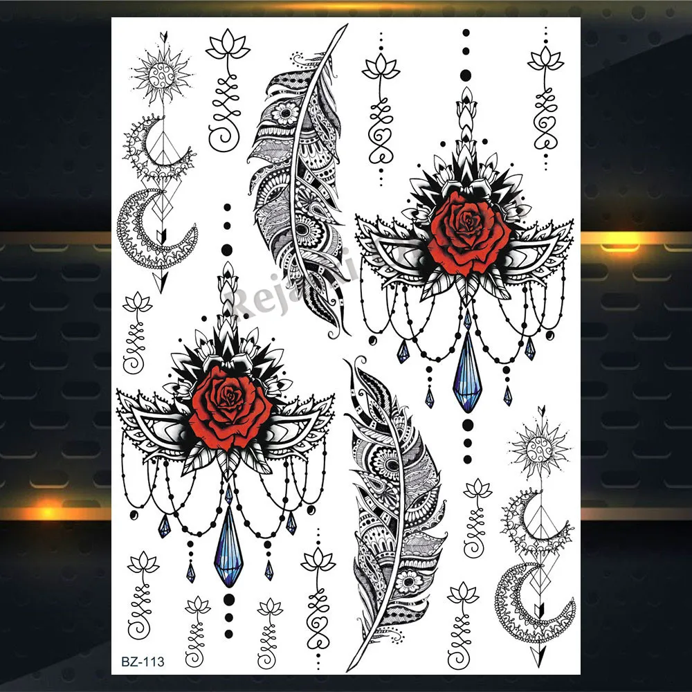 PBZ113 REJASKI Dolphin Butterfly черные временные тату хной для женщин наклейки цветок Менди фальшивые татуировки сексуальные кружевные художественные татуировки на заказ - Цвет: PBZ113