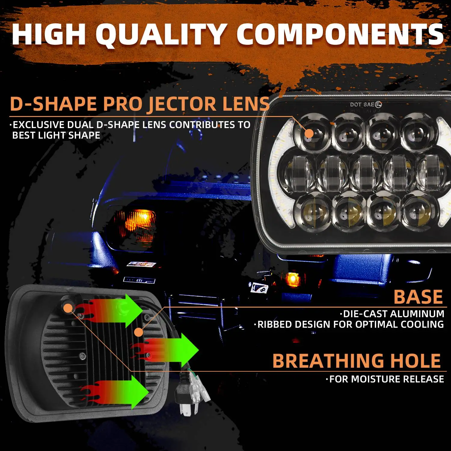 DHBH-210W 5X7 дюймов 7X6 дюймов проектор светодиодный фары DRL с H4 жгут для Chevrolet Jeep Cherokee XJ Toyota Tacoma и 88-95 Pic