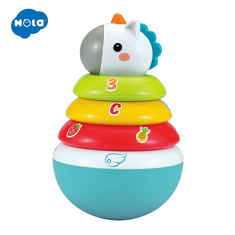 HOLA TOYS Baby Rattles Mobile Doll Bell Blink Eyes Tumbler Roly poly Silicon Teether Toy Fun 2