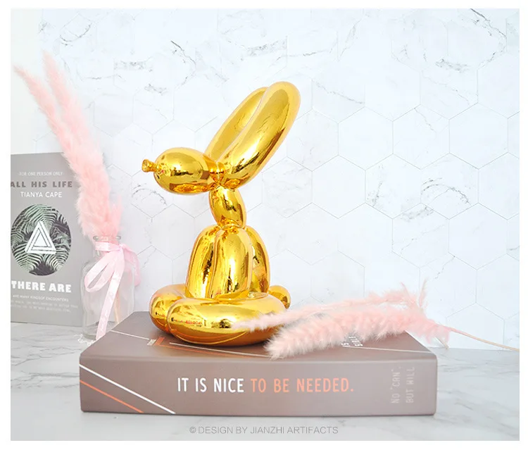 Resin Balloon Rabbit Art Figurine Craft Jeff Koons Shiny Balloon Dog Statue Home Decor Decoration Accessories Xmas Gift