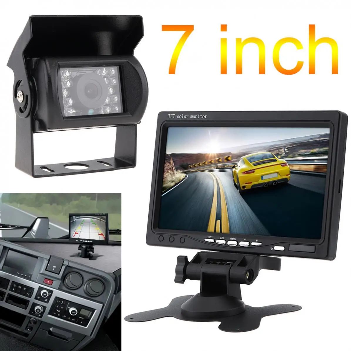 

7 inch 12V/24V TFT LCD Wireless Rear View Monitor CMOS IR Night Vision Backup Camera Kit Parking System