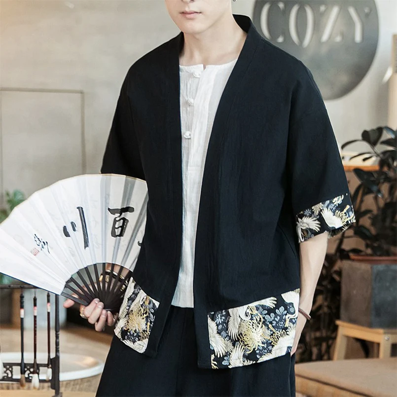 Men Japanese Kimono Traditional Samurai Costume Blouse Shirt Haori Yukata Jacket japanese kimono japanese kimono cardigan japanese kimono shirt